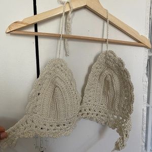 Cream Crochet Crop Top from Tulum, Mexico OS